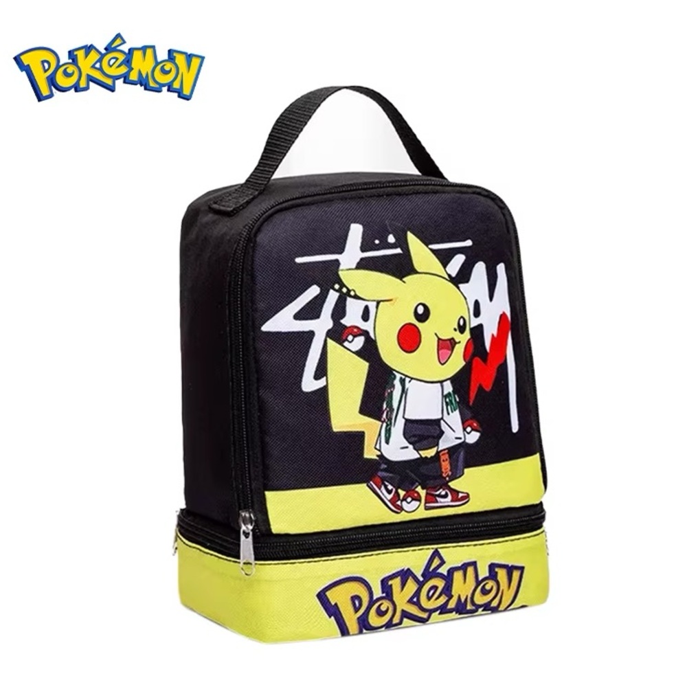 Pokemon Pikachu Black and Yellow Action Figure Carrier or  Lunch Tote EUC